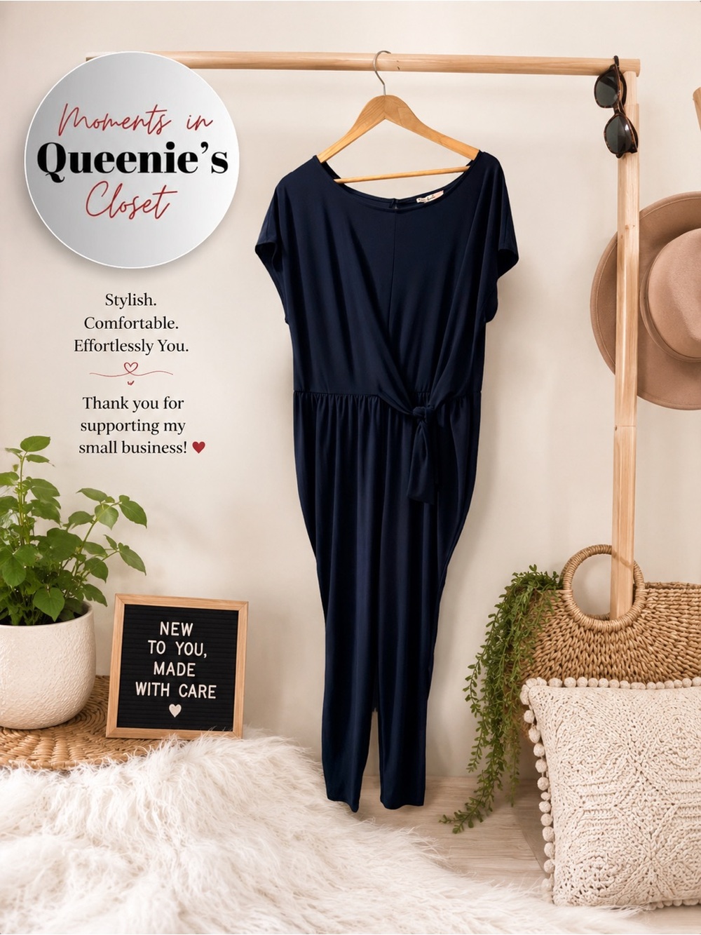 Love Squared Navy Blue Short-Sleeve Jumpsuit